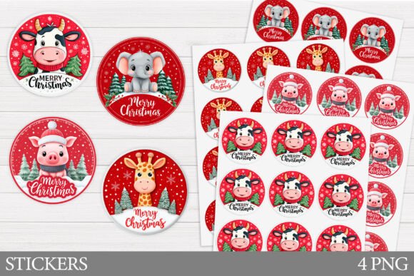 Christmas Animals Stickers Printable: Illustrations for Branding