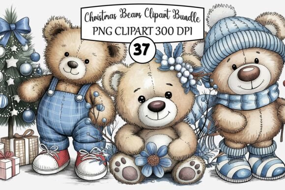 Christmas Bears Clipart Bundle: Illustrations for Holiday Branding