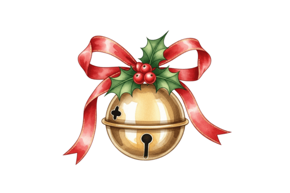 Christmas Bell with Holly and a Bow Illustrations Review