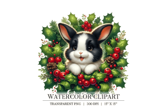 Christmas Bunny Wreath Clipart PNG for Illustrations