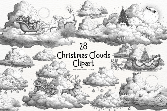 Christmas Clouds Clipart for Illustrations