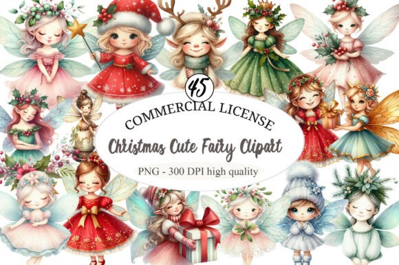 Christmas Cute Fairy Clipart: Festive Illustrations for Crafters