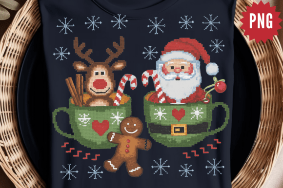 Christmas Mugs Png, Faux Yarn Santa PNG