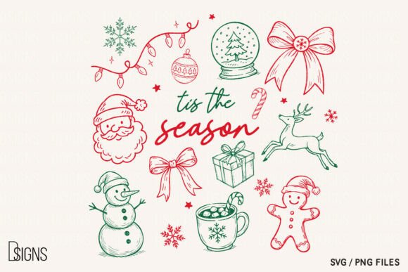 Christmas Svg Tis the Season Line Art Review for Illustrations