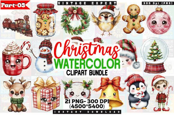 Cozy Christmas Watercolor Clipart Bundle for Illustrations