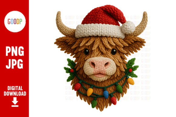 Crochet Highland Cow Christmas Art Png