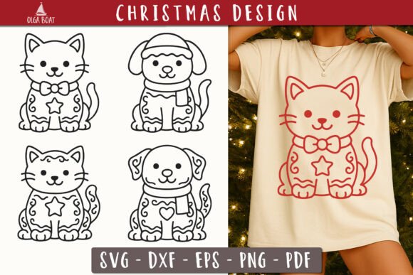 Gingerbread Cat Dog SVG Christmas Pets in Illustrations