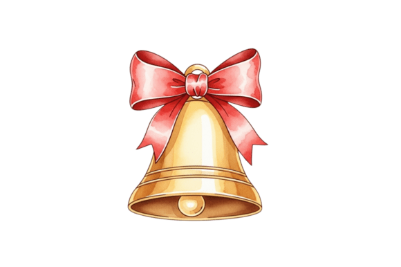 Golden Christmas Bell with Red Bow Illustrations Review