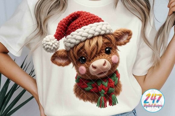Highland Cow Christmas Crochet Yarn PNG Illustrations