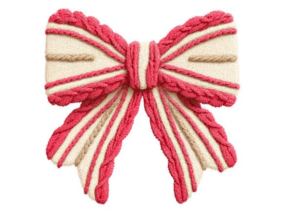 Knitted Red Christmas Bow PNG Illustrations