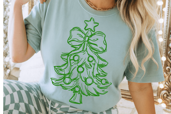 Line Art Christmas Tree with Bow Png