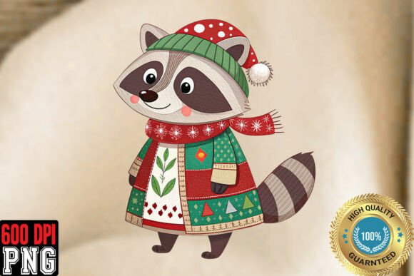 Patchwork Christmas Raccoon Clipart PNG: A Designer’s Review for Editorial Use