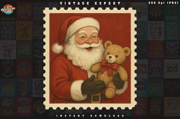 Santa Claus Teddy Bear Christmas Postage Illustrations