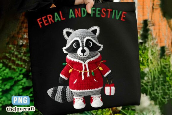 Trendy Yarn Crochet Christmas Raccoon PN: Illustrations for Festive Branding