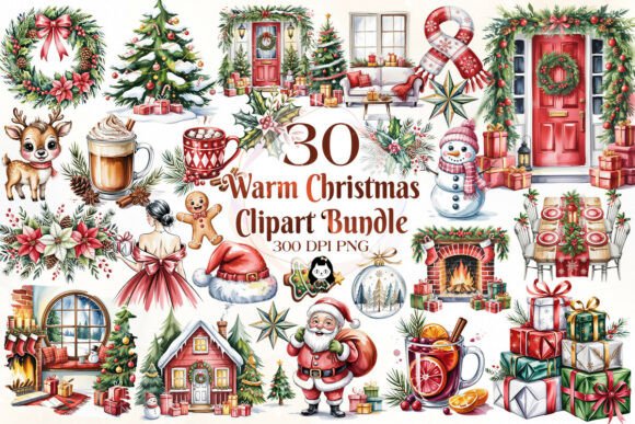Watercolor Warm Christmas Clipart Bundle