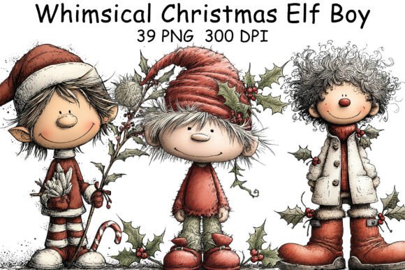 Whimsical Christmas Elf Boy Clipart for Illustrations