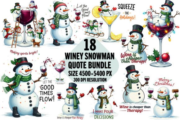 Winey Snowman Christmas Quote Bundle: A Designer’s Take on Holiday Illustrations
