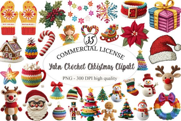 Yarn Crochet Christmas Clipart for Modern Illustrations